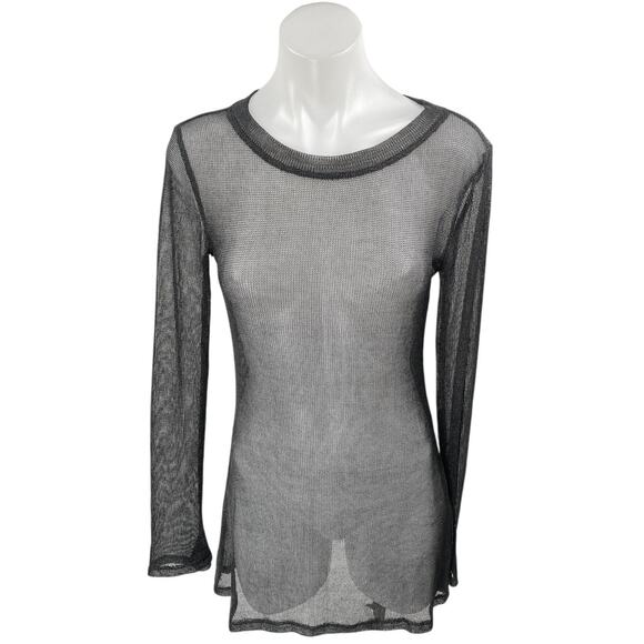 Darker Wavs Women's Black Long Sleeve Sheer Mesh T Shirt Tee Mini Dress Size M - Picture 1 of 5